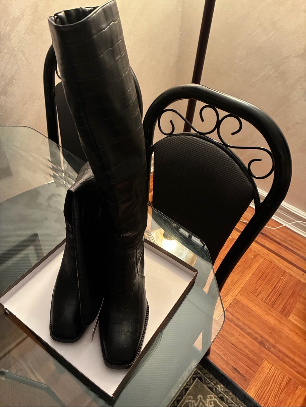 Black Croc-Embossed Over-the-Knee Boots for Women
